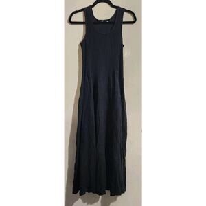 Fenini Tank Dress S Black Midi Sleeveless Asymmetric Linen Lagenlook Mixed Media